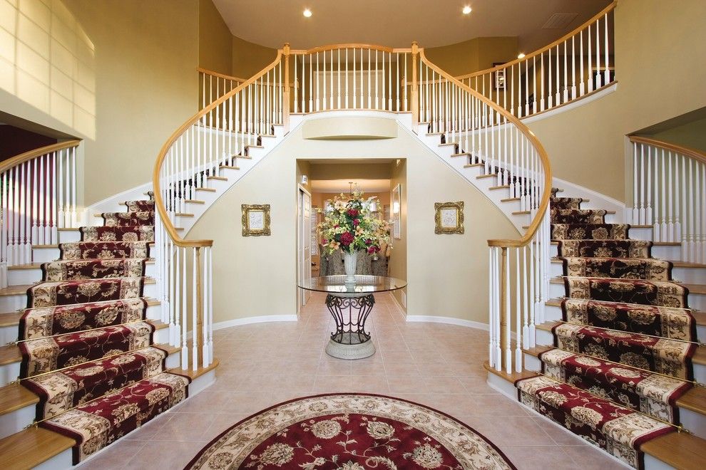 Airbase Carpet for a Traditional Staircase with a Round Rug and Staircases Featuring Runners and Zoroufy Stair Rods by Zoroufy