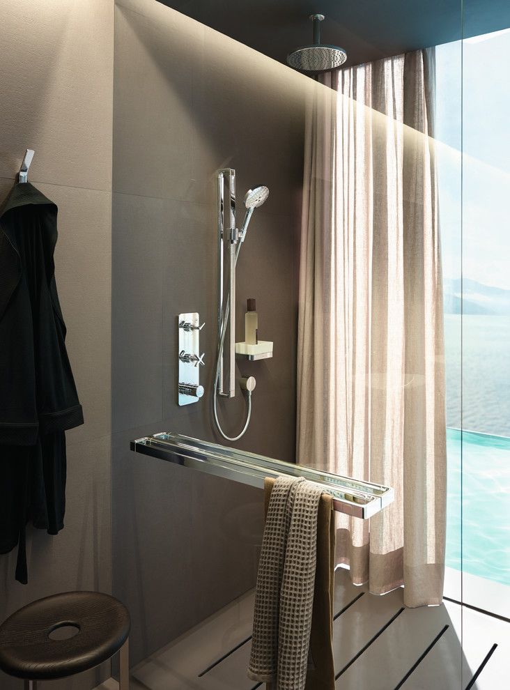 Benjamin Moore Manchester Tan for a Modern Bathroom with a Rainshower Head and Hansgrohe by Hansgrohe Usa