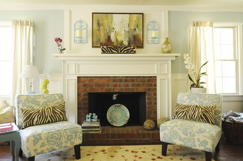 Brick Fireplace Makeover for a Traditional Living Room with a Sconce and Contemporary Beach Living Room by Julia Ryan