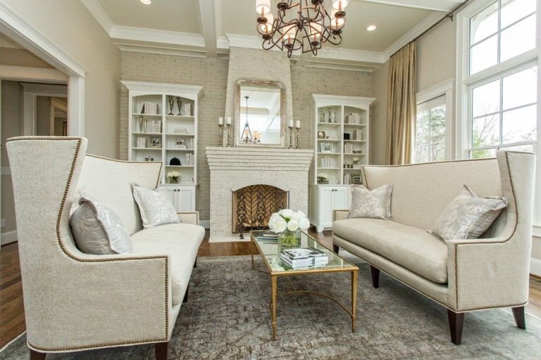 Edgecomb Gray Living Room With Wall Trim