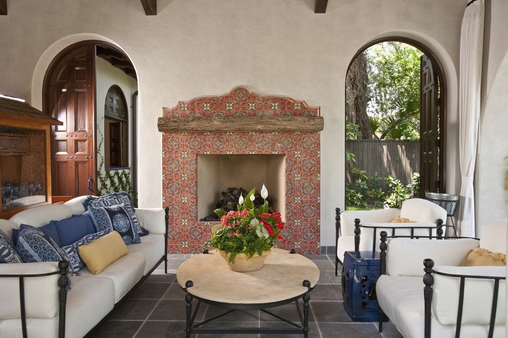 Galleria Furniture for a Southwestern Porch with a Rustic and Mediterranena by Chandos Interiors