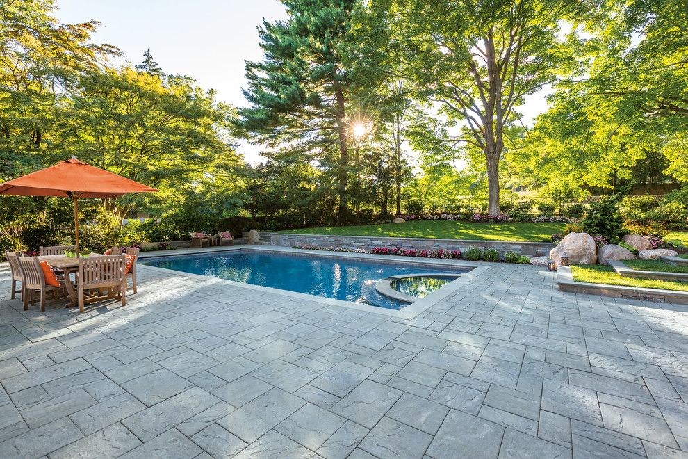 Hanover Pavers for a Contemporary Spaces with a Stone Patio and Cambridge Pavingstones with Armortec by Cambridge Pavingstones with Armortec