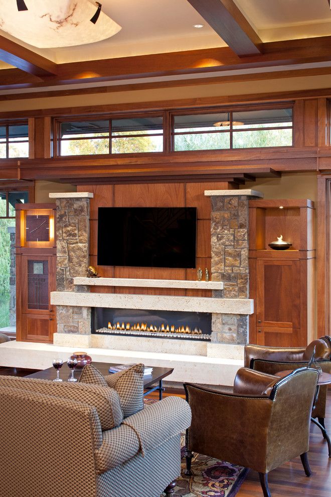 Ortal Fireplaces for a Craftsman Living Room with a Stone and Wayzata Arts & Crafts by John Kraemer & Sons