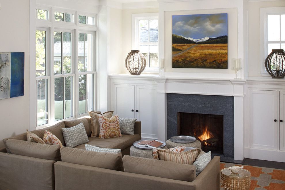 Virginia Mist Granite for a Traditional Living Room with a Sectional Sofa and Mill Valley 