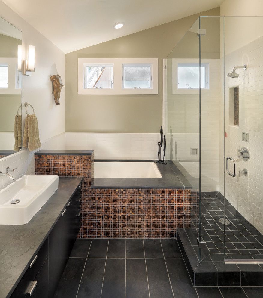 9x18 for a Contemporary Bathroom with a Vessel Sink and Elsie Street by Rossington Architecture