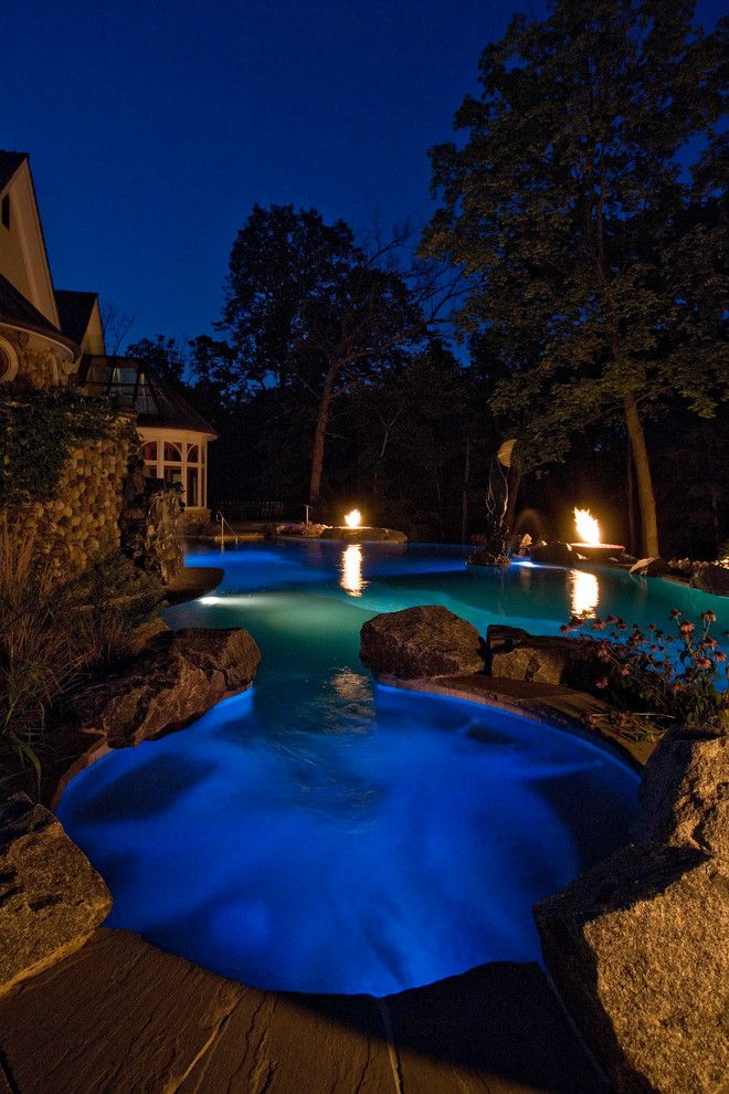Barrington Estates for a Mediterranean Pool with a Swimming Pool Hot Tub and Barrington Hills Indoor/outdoor Estate Project by Platinum Poolcare