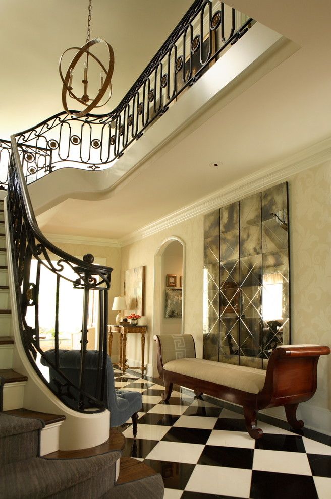 Belle Hall Apartments for a Traditional Entry with a Damask Pattern and Tuxedo Road by Dillard Pierce Design Associates