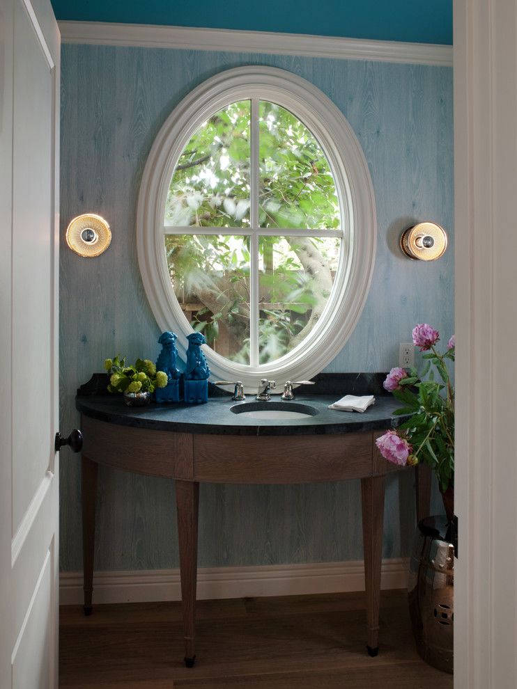 Sconces Definition for a Traditional Powder Room with a Circular Sink and Mill Valley Classic Cottage by Heydt Designs