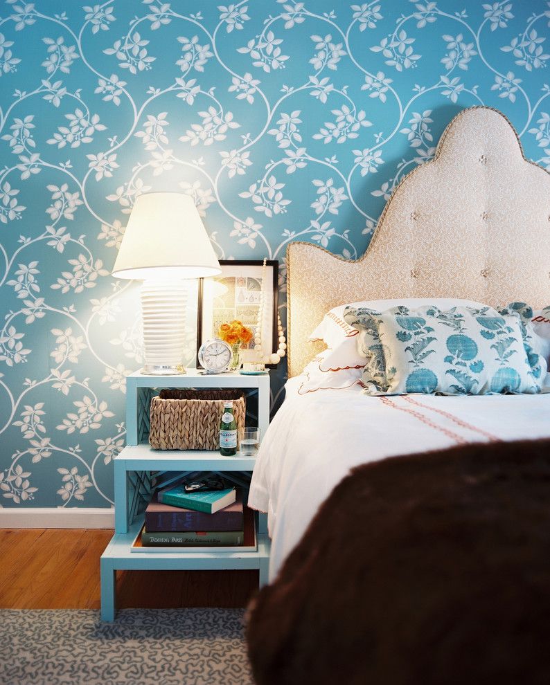 Vineyard Vines Wallpaper for a Shabby Chic Style Bedroom with a Blue Walls and Master Bedroom by Tilton Fenwick